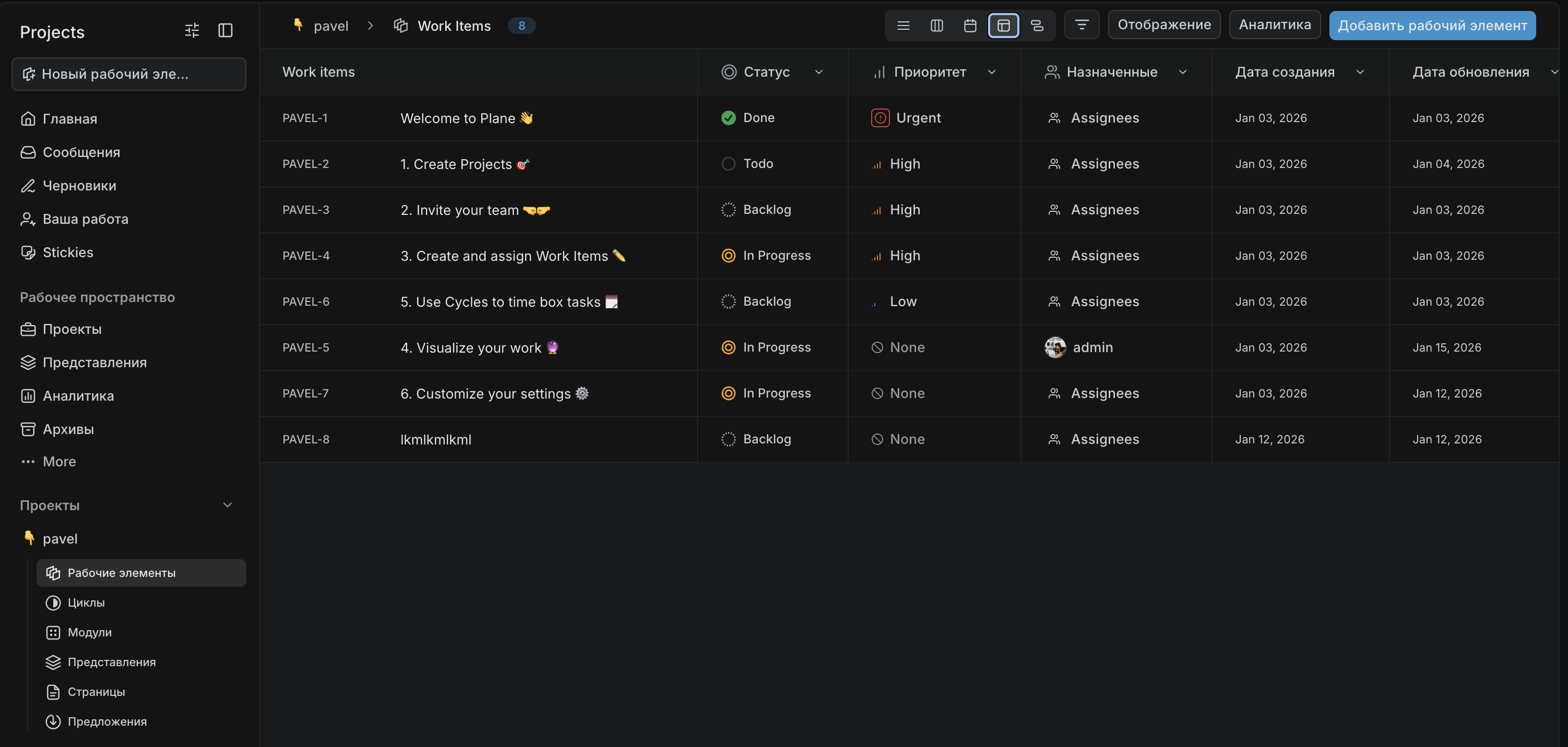 Отображение рабочего процесса